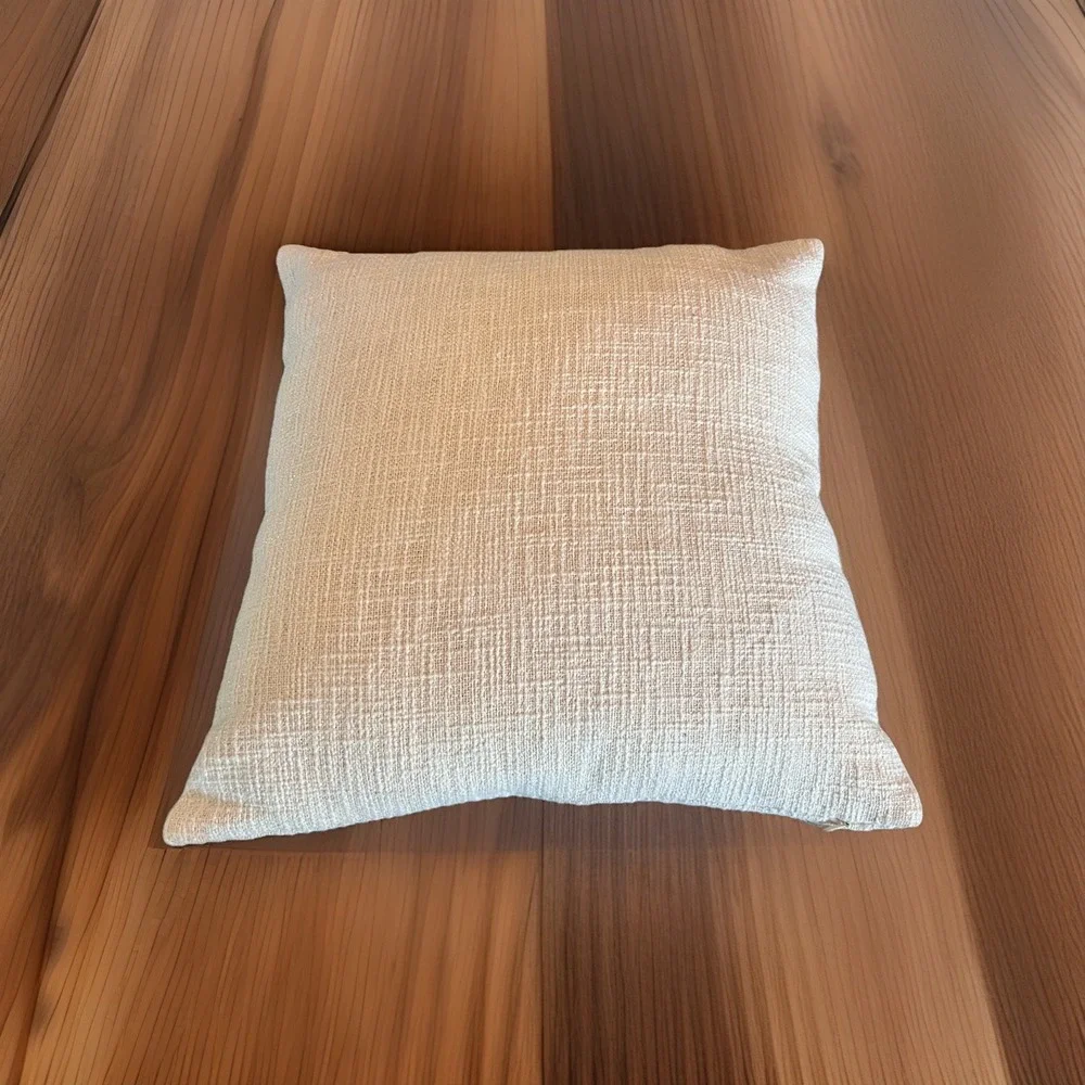 Monogram‎ Letter R Throw Pillow 16x16 Beige Linen Embroidered Cushion- Farmhouse